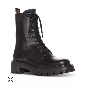 Black Stuart Weitzman Leather Lace-Up Boots